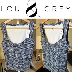 Lou & Grey Spacedye Ribbed Bra Tank Top Navy Size M NWT $44.95